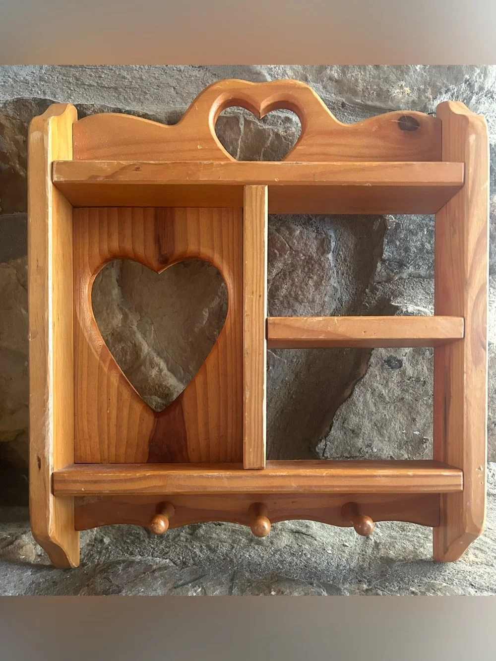Vintage Wood Heart Wall Display Shelf